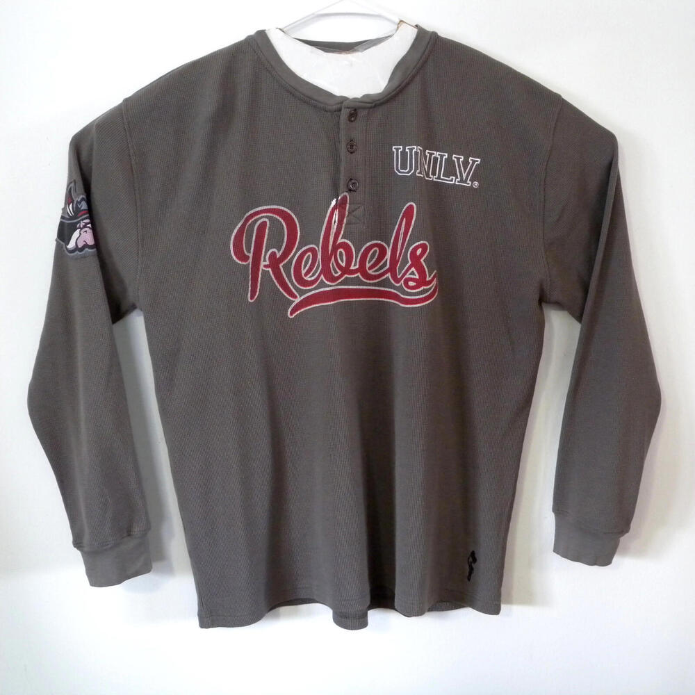 Flying Colors UNLV Rebels Mens Waffle Knit Long Sleeve Gray Henley Shirt XL